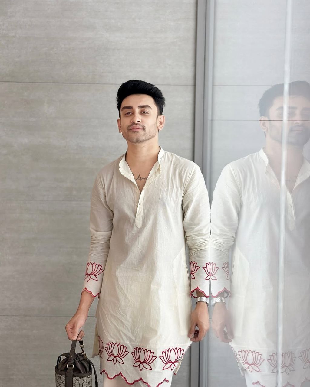 White Lotus Embroidered  Men's Kurta With Pajama