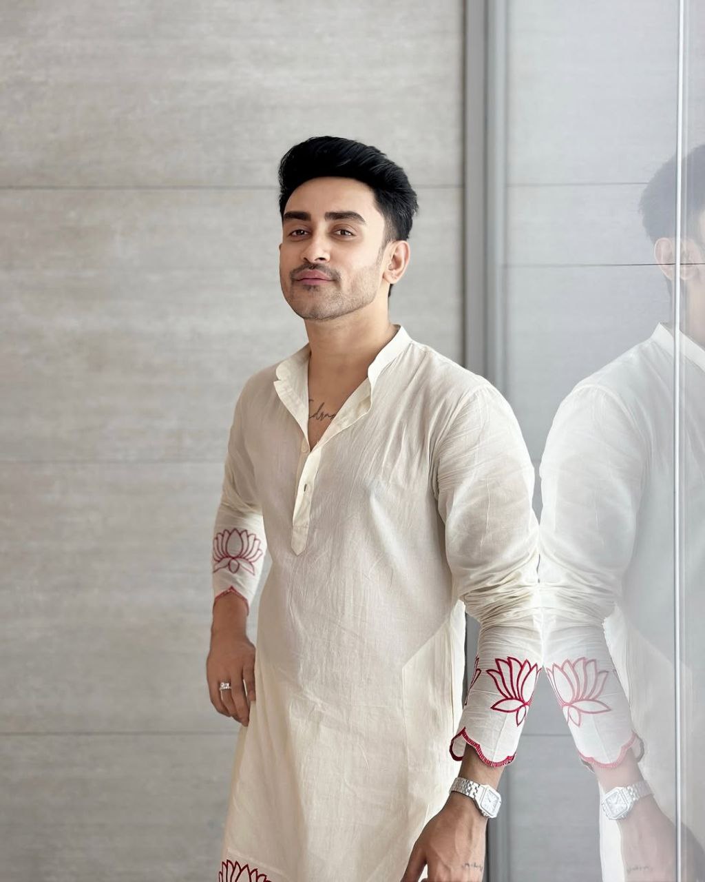 White Lotus Embroidered  Men's Kurta With Pajama