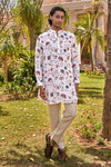 JAIPUR WHITE PRINTED KURTA WITH PAJAMA SET FOR MEN