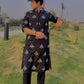 BLACK FLORAL EMBROIDERED PARIJAAT KURTA WITH PAJAMA SET FOR MEN