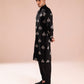 BLACK FLORAL EMBROIDERED PARIJAAT KURTA WITH PAJAMA SET FOR MEN