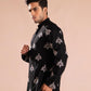 BLACK FLORAL EMBROIDERED PARIJAAT KURTA WITH PAJAMA SET FOR MEN