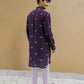 PURPLE DRAGON FLY EMBROIDEREY WORK KURTA WITH PAJAMA SET FOR MEN