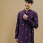 PURPLE DRAGON FLY EMBROIDEREY WORK KURTA WITH PAJAMA SET FOR MEN