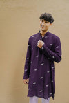 PURPLE DRAGON FLY EMBROIDEREY WORK KURTA WITH PAJAMA SET FOR MEN