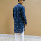 NAVY BLUE DRAGON FLY EMBROIDERY WORK KURTA WITH PAJAMA SET FOR MEN