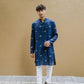 NAVY BLUE DRAGON FLY EMBROIDERY WORK KURTA WITH PAJAMA SET FOR MEN