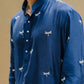 NAVY BLUE DRAGON FLY EMBROIDERY WORK KURTA WITH PAJAMA SET FOR MEN