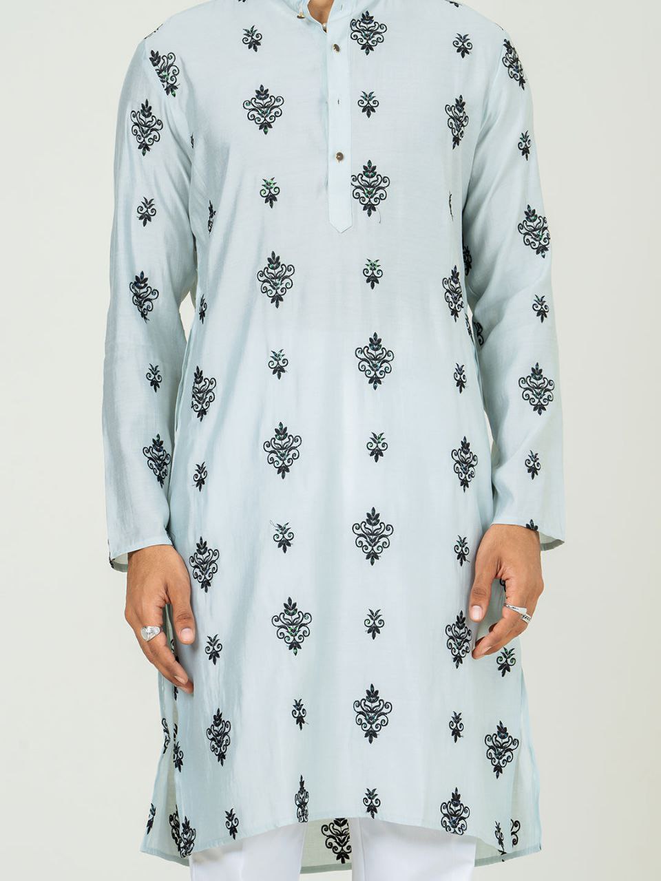 ICE Blue Buti Embroidered Work Men's Kurta with Pajama