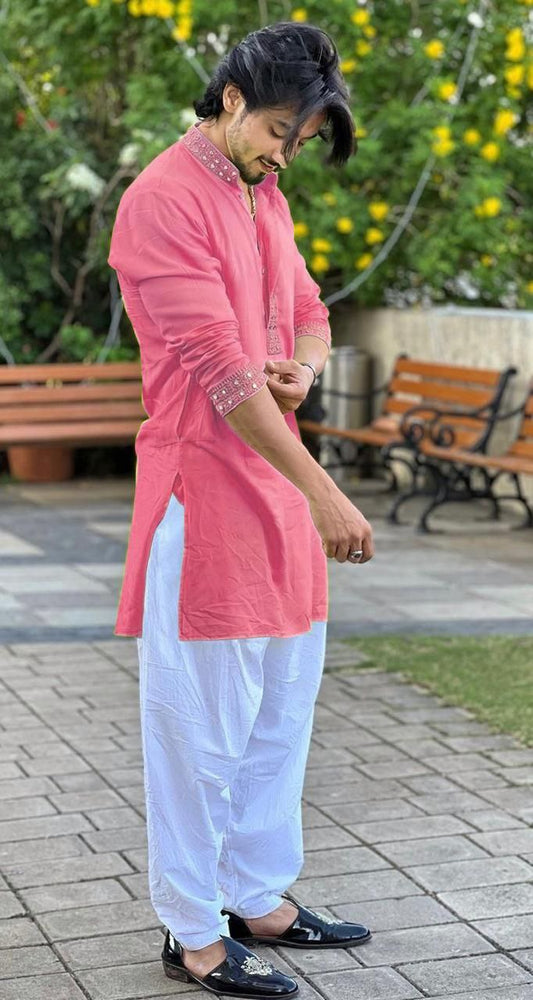 Rosy Pink MIRROR  EMBROIDERY KURTA AND PATIYALA