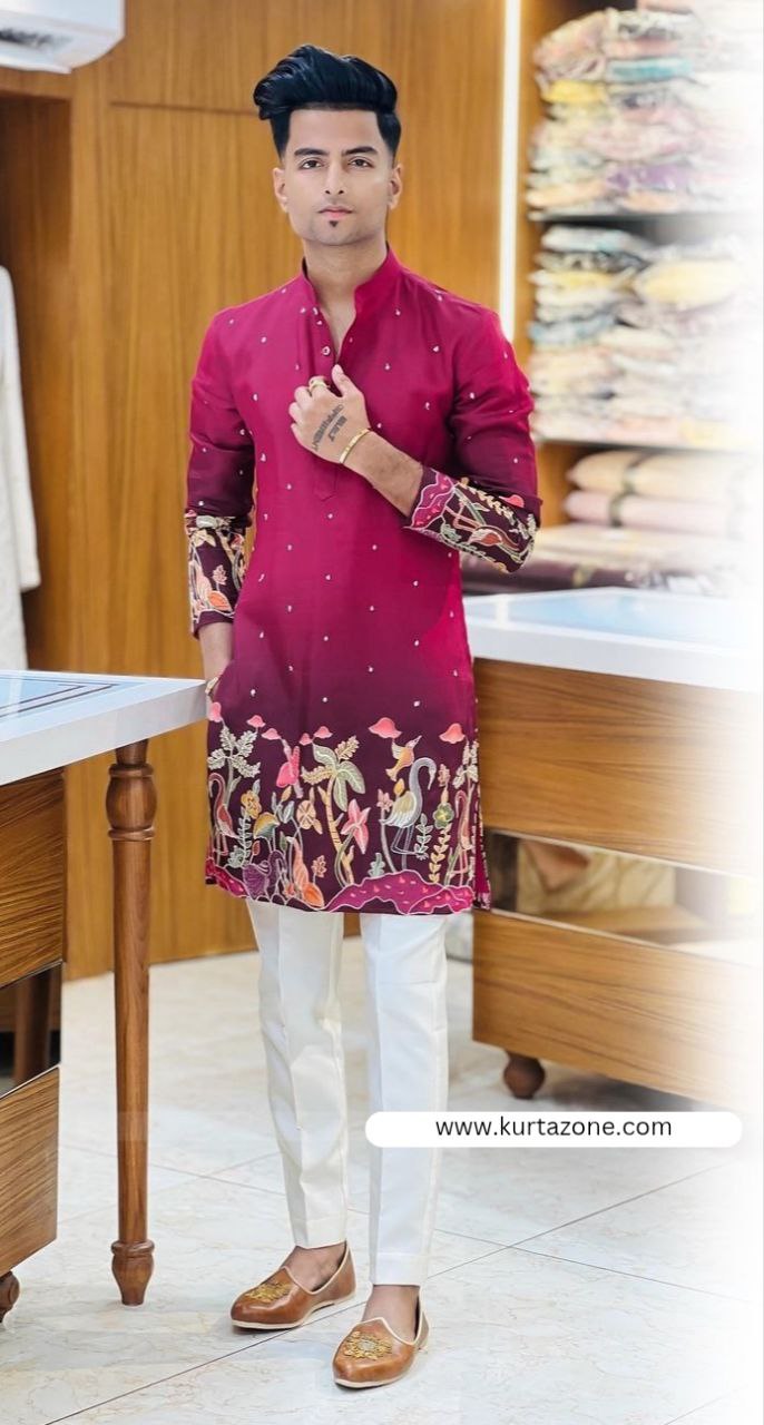 DARK PINK PRINTED KURTA SET