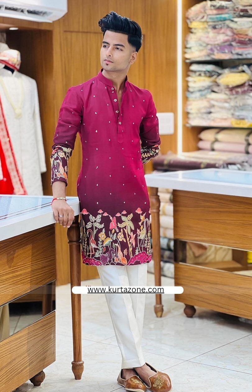 DARK PINK PRINTED KURTA SET