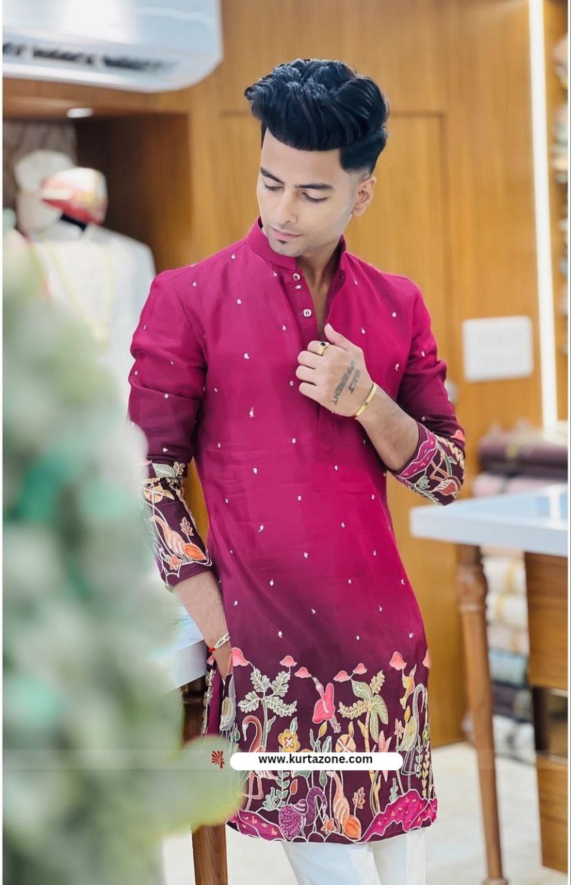 DARK PINK PRINTED KURTA SET