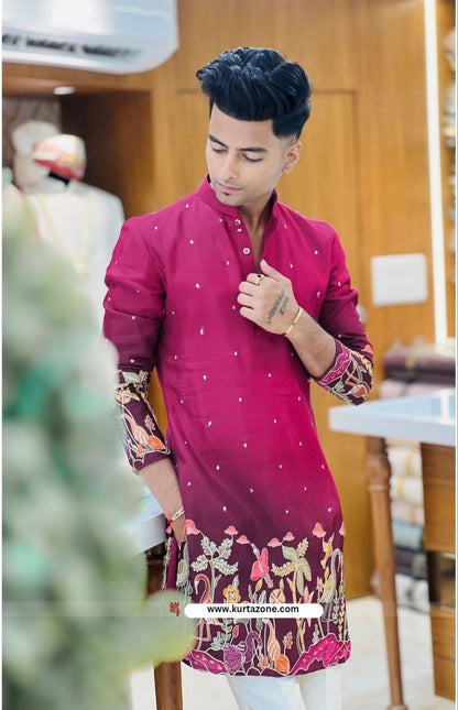 DARK PINK PRINTED KURTA SET