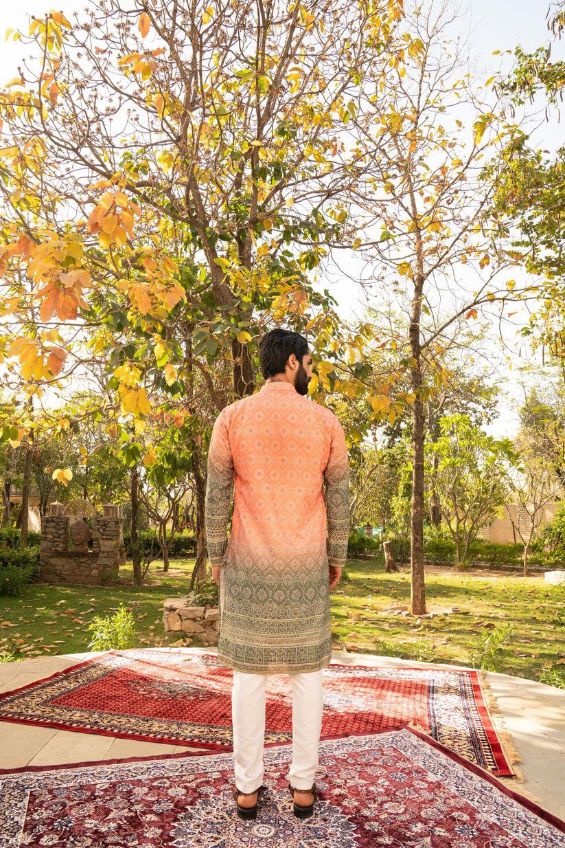 ORANGW BANDHANIPRINTED KURTA WITH PAJAMA SET